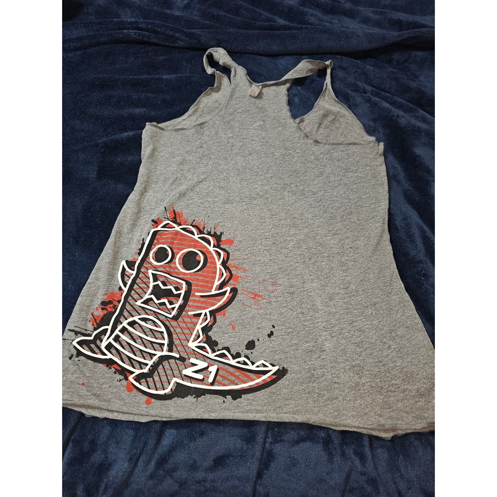 Next Level Z1 Motorsports Women Racerback Tank Top Gray Dinosaur Graphic Large